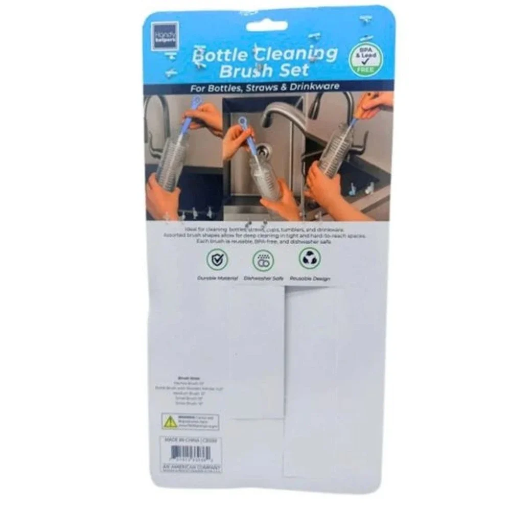 Handy Helpers 5 Piece Bottle Cleaning Brush Set for Straws Tumblers Blue White